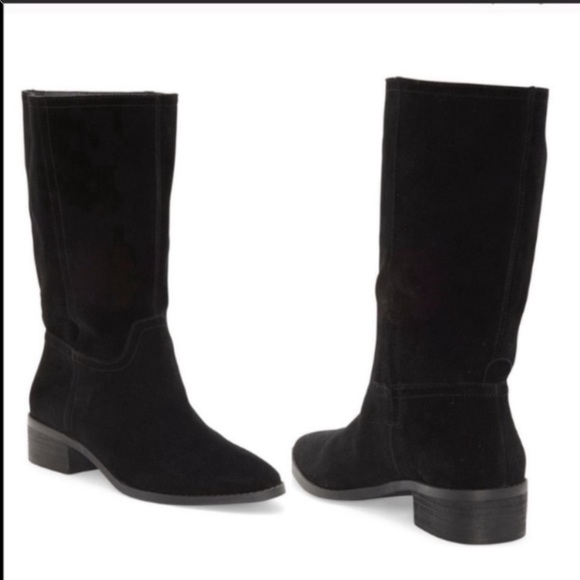 LUCKY BRAND Lefara Suede Black Slouch Ankle Bootie Boot 7 37.5 Western Leather - Picture 2 of 9